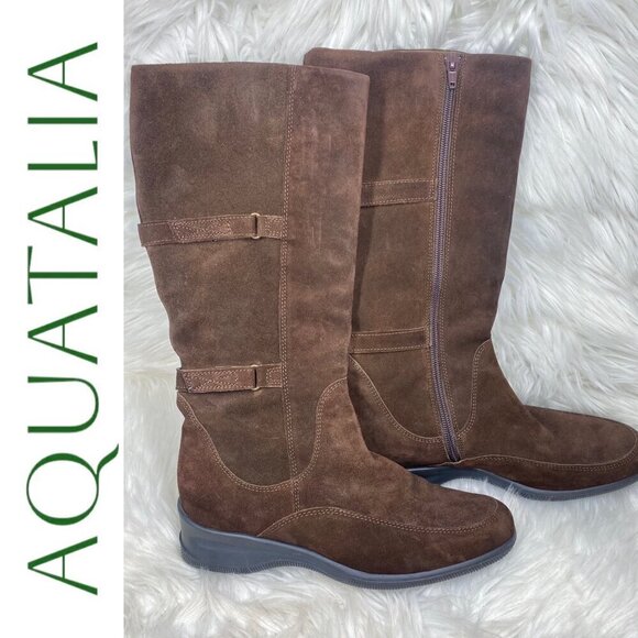 AQUATALIA SUEDE LEATHER KNEE BOOTS LOW WEDGE CHOCOLATE BROWN, Size 38 - Picture 14 of 14